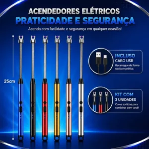 Kit 3 Acendedor Elétrico Recarregável Usb Para Fogão Plasma - Imagem 3