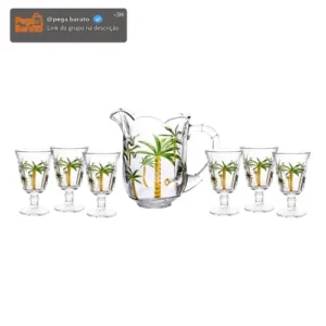 Conjunto 7 Peças Jarra de 1,3L Com 6 Taças de 240 ml Água Suco Cristal Palm Hand Painting Lyor - Imagem 1