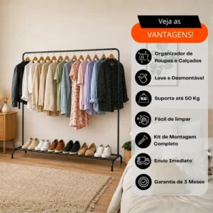 Organizador De Roupas Portátil Grande Metal P/ Quarto Closet - Imagem 8