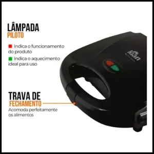 Sanduicheira Grill 2 Em 1 Kian Preta Elétrica 750w Cor Preto,Seu Mixto Quente Ultra Rápido, e Outros Petiscos - Imagem 5