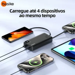 Power Bank Basike 20000mAh Preto, Carga Rápida 22.5W para iPhone e Samsung, Com Cabos Embutidos e Display - Imagem 8