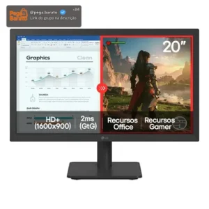 Monitor LG LED Home & Office 20U401A-B Tela 20” HD+, LG Switch, Modo leitura e Flicker Safe, HDMI, VGA, 2ms (GtG), 75Hz, Black Stabilizer, Dynamic Action Sync, Crosshair, saída fone de ouvido - Imagem 1