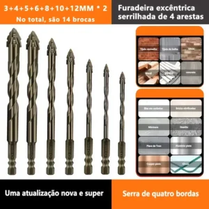 Kit 14 Brocas Excêntrica Serrilhada Ponta Cruzada Tungstênio - Imagem 4