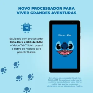 Tablet Positivo Vision Tab 7 Stitch, 64 GB, 3 GB RAM, Tela 7" IPS, Android 14 Go, com Capa e Mochila - Imagem 11