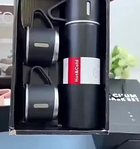 Caneca Kit Garrafa Térmica Vacuum Bottle Inox 500ml + 3 Xíca - Imagem 2