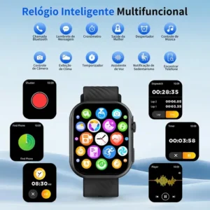 Smartwatch PEJE ZW03 Tela AMOLED 2.13" 2 Pulseiras À Prova d'Água Bluetooth Chamadas 120+ Modos Esportivos Masculino Feminino Android iOS - Imagem 8