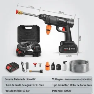 Lavadora de Alta Pressão Portátil Recarregável Maleta 2 Baterias Preto - Imagem 8