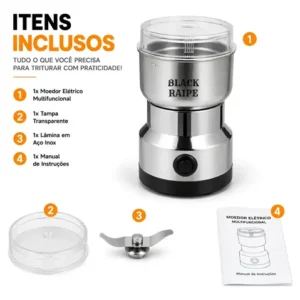Moedor De Café Elétrico Triturador De Grãos Sementes Temperos Especiarias Pimenta Sal Grosso Ervas Castanhas Alho Café Inox Multifuncional Alta Potência Moagem Rápida Uso Doméstico Black Raipe - Imagem 7