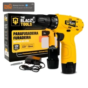Parafusadeira Furadeira The Black Tools TB12A 3/8 a Bateria Cor Amarelo Frequência 60Hz - Imagem 1