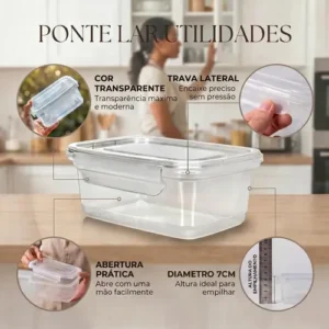 Kit 10 Potes 750ml com Tampa Trava Plástico Transparente para Mantimentos e Alimentos Marmita Organizador de Cozinha Geladeira e Freezer Jogo de Potes para Organização Ponte Lar Utilidades - Imagem 6