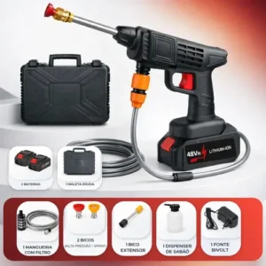 Lava Jato Portátil Alta Pressao Lavadora 2 Baterias + Maleta Preto Recarregavel Elétrica Lavar Carro Profissional Potência Turbo Limpeza Compacta Potente Regulável Lavagem Automotivo - Imagem 4