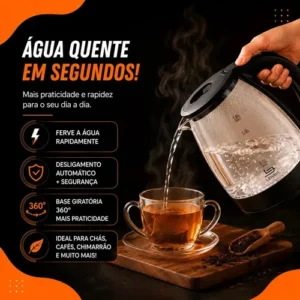 Chaleira Elétrica de Vidro 1,8 Litros Aquecimento Rápido Desligamento Automático Jarra Transparente Resistente Tampa de Fácil Abertura Ideal para Café Chá Leite e Bebidas Quentes Hold On - Imagem 4