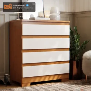 Cômoda 4 Gavetas Para Quarto De Casal Multiuso Organizadora De Roupas Com Pés Cor Off Nature - Imagem 1