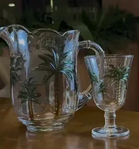 Conjunto 7 Peças Jarra de 1,3L Com 6 Taças de 240 ml Água Suco Cristal Palm Hand Painting Lyor - Imagem 2