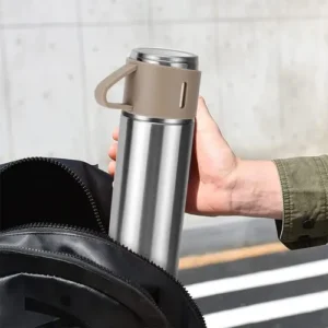 Caneca Kit Garrafa Térmica Vacuum Bottle Inox 500ml + 3 Xíca - Imagem 4