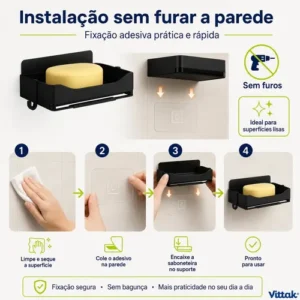 Vittak Kit 2 Porta Sabonete Duplo Suporte Saboneteira Parede Banheiro Cozinha Lavabo Área De Serviço - Imagem 7