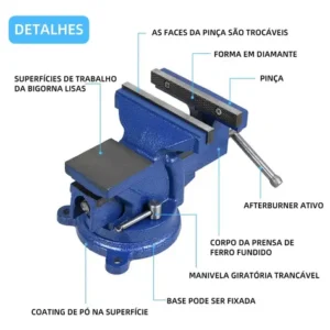 Morsa Torno De Bancada N°5 Profissional Com Mordente Fixo - Imagem 9