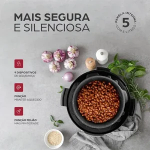 Panela de Pressão Elétrica WAP Wppe2 5 Llitro Antiaderente 900W Inox e Preta - Imagem 3