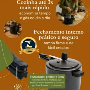 Panela de pressão 4,5 litros Alumínio Preta Segura Reforçada Cozimento Rápido Econômica Fechamento Interno - Imagem 4