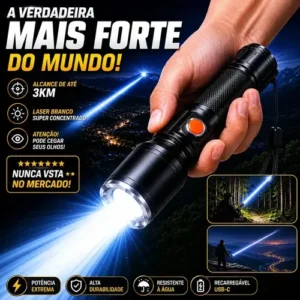 Lanterna A Verdadeira Mais Forte Do Mundo Tática Alcance 3km Super Potente Recarregável Led Alta Potência Zoom Telescópico Usb-c Profissional Militar Camping Pesca Trilha Emergência - Imagem 1