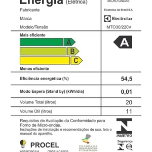 Micro-ondas MTO30 20L Com Função Tira Odor e Descongelar Cor Branco Electrolux - Imagem 6
