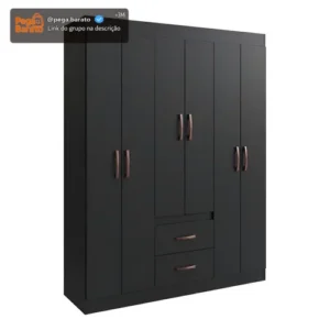 Guarda Roupa Solteiro 6 Portas 2 Gavetas Sidney Doripel Cor Preto - Imagem 1