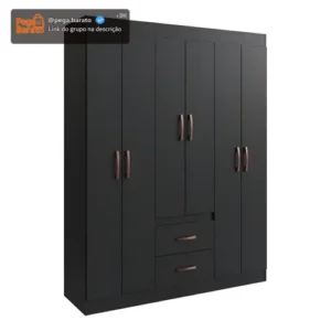Guarda Roupa Solteiro 6 Portas 2 Gavetas Sidney Doripel Cor Preto - Imagem 1