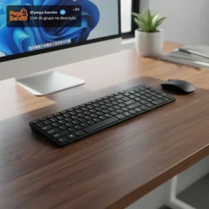 Kit Teclado E Mouse Wireless Sem Fio Preto 2.4GHz Slim Com Membrana De Silicone Silenciosa para Trabalho Estudos Home Office e Jogos - Imagem 1