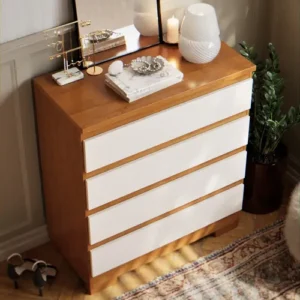 Cômoda 4 Gavetas Para Quarto De Casal Multiuso Organizadora De Roupas Com Pés Cor Off Nature - Imagem 3