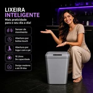 Lixeira 16l Sensor Infravermelho Lítio Usb-c Auto 3 Abertura - Imagem 9