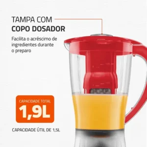 Liquidificador Power Filter Mondial Vermelho 550W L-77 - Imagem 5