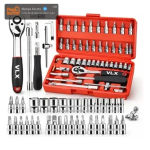 Kit Jogo De Soquete Catraca 1/4 Com 46 Peças Aço Maleta Novo - Imagem 1
