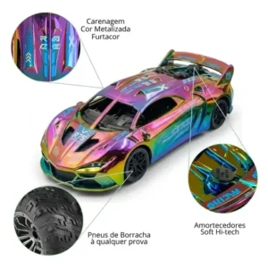 Carrinho Controle Remoto Recarregável Grande Solta Fumaça Luzes Farol Esportivo Cor Metalizado Led Drift Hyper Atacarejo Kids - Imagem 8