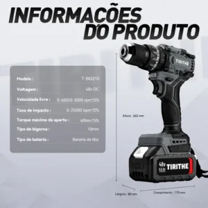 Parafusadeira Furadeira Impacto Brushless 2 Bateria 48v 10mm - Imagem 6