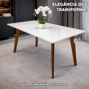 Mesa Jantar Bella Off White Mdf Com Pés De Madeira Moderna - Imagem 2