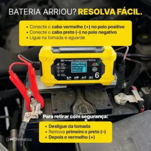 Carregador De Bateria 12V Automotiva Inteligente Portátil Auxiliar Partida Veicular Chupeta Rapida Carro Moto Lancha Jetski Caminhao Cabo 2m Eletrico Estacionaria Potente Led Recupera Carga Emergencia - Imagem 5