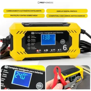 Carregador De Bateria 12V Automotiva Inteligente Portátil Auxiliar Partida Veicular Chupeta Rapida Carro Moto Lancha Jetski Caminhao Cabo 2m Eletrico Estacionaria Potente Led Recupera Carga Emergencia - Imagem 4