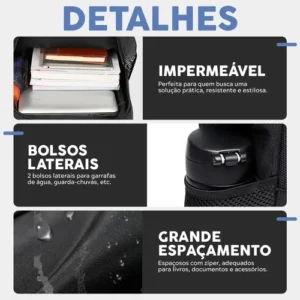 Mochila Masculina Impermeável Faculdade Alça Reforçada Preto - Imagem 4