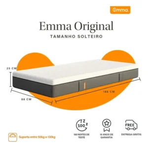 Colchão Solteiro Emma Original 88x188cm 3 Camadas de Espuma, Embalado à vácuo, Suporte para Coluna, Alta Respirabilidade, Capa Lavável - Imagem 3