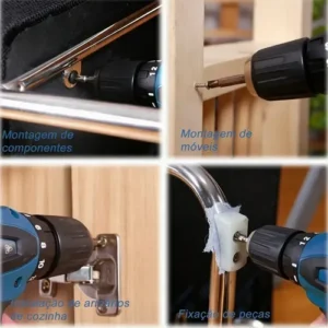 Parafusadeira Furadeira Adeske 12V Sem Fio Azul Com Kit de Acessórios - Imagem 9