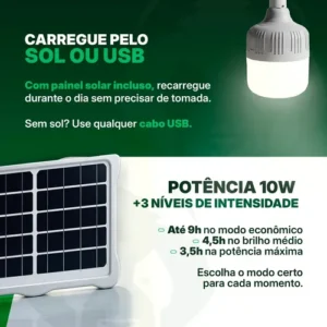 Lampada Led Solar Recarregável Camping Usb Pesca Jardim Lampiao Viagem Several - Imagem 4