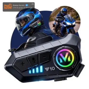 Fone De Ouvido Para Capacete Intercomunicador Bluetooth Headset Rgb Sem Fio Música GPS Chamadas Handsfree Alta Potência Woosh - Imagem 1