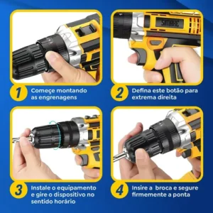 Parafusadeira Furadeira C/ 2 Baterias Maleta Kit Completo Led Eixo Flexível Vários Níveis Torque Simake - Imagem 6