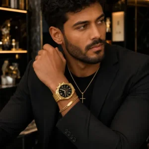 Relogio Banhado Masculino + Cordao Grumet + Caixa Pulseira - Imagem 4