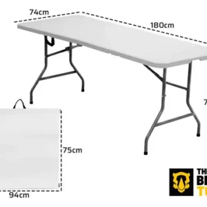 Mesa Dobrável Com 1,80m Alça Vira Maleta Portatil Camping Branco - Imagem 2