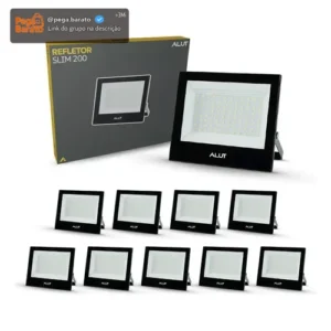 Kit 10 Refletor Led Slim Externo 200w 6500k Branco Frio Ip66 110v/220v Bivolt Preto Cod: ALUT000702-10 Alut By Avant - Imagem 1