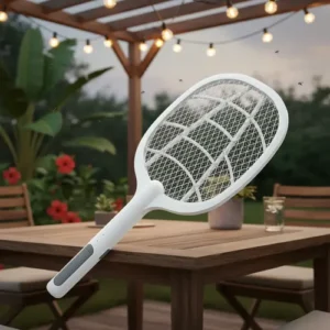 Raquete Elétrica Mata Pragas Mosquitos Com Base Usb Luz Led Cor Branco - Imagem 4