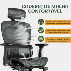 Cadeira De Escritório Ergonômica Mônaco Bt07 Luvinco Malha Respirável Com Suporte Lombar Adaptável Apoio Para Pés Retrátil Encosto Ajustável Seis Posições Cor Preta Suporta 200kg - Imagem 3