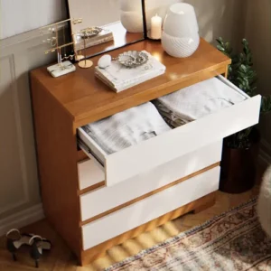 Cômoda 4 Gavetas Para Quarto De Casal Multiuso Organizadora De Roupas Com Pés Cor Off Nature - Imagem 4