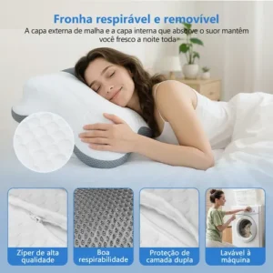 Travesseiro Nasa Cervical Ortopédico Coluna Inteligente Ergonômico Alivio Dores Sono Relax - Imagem 7